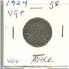 Image 1 : 1924 Canadain 5 Cent Coin VG + Rare