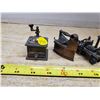 Image 2 : 4 SMALL BRASS FIGURES -TRAIN, IRON, GRINDER, STOVE
