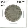 Image 1 : 1920 N0 Canadian Silver Fifty Cent Coin