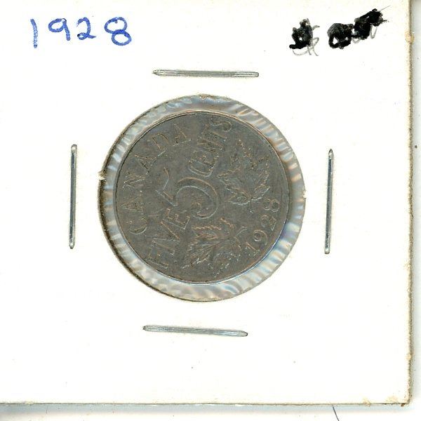 1928 Canadian Five cent Coins