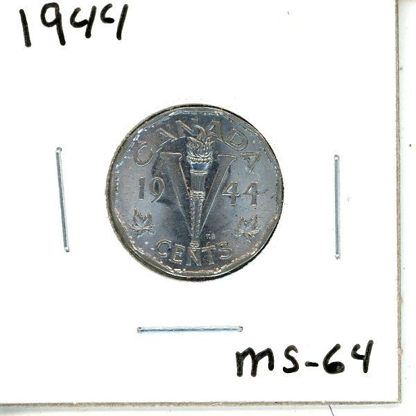 1944 Canadian Five cent Coins