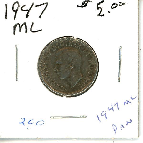 1947 ML Canadian Five cent Coins