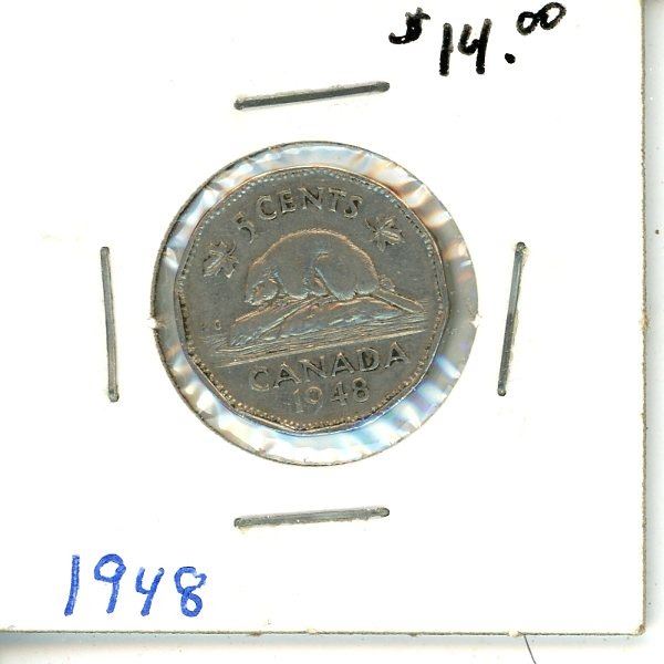 1948 Canadian Five cent Coins