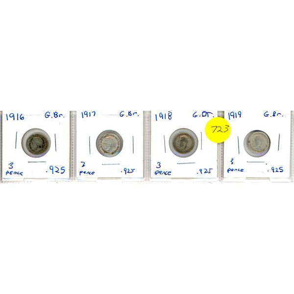 1916,17,18,19 Great Britain Three Pence
