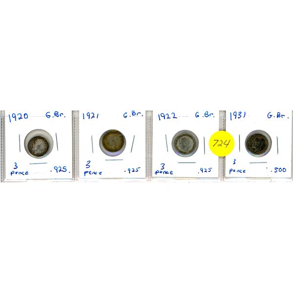1920,21,22,31 Great Britain Three Pence