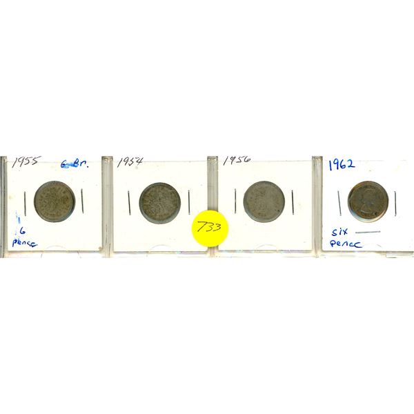 1955,54,56,62 Great Britain Six Pence x 4