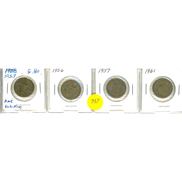 1953,56,57,61 Great Britain Schilling x 4