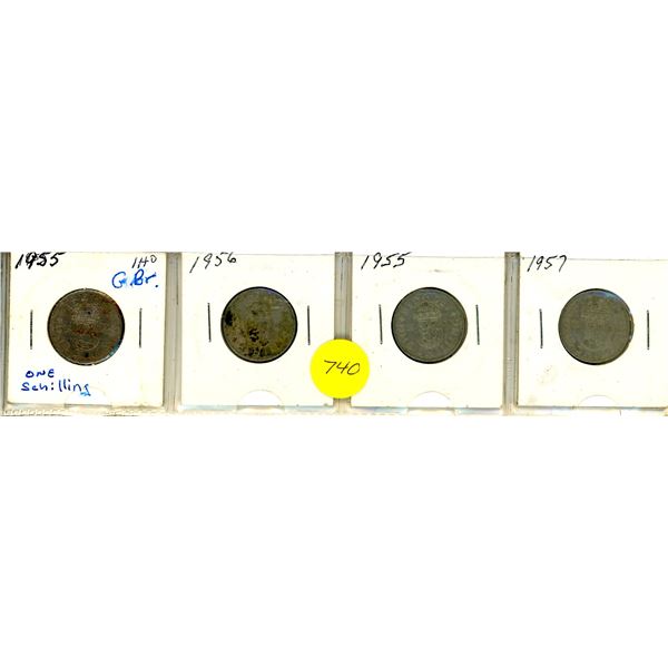 1955,56,55,57 Great Britain Schilling x 4