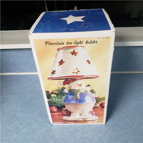 NOS Porcelain Christmas Snowman tea lamp tea light