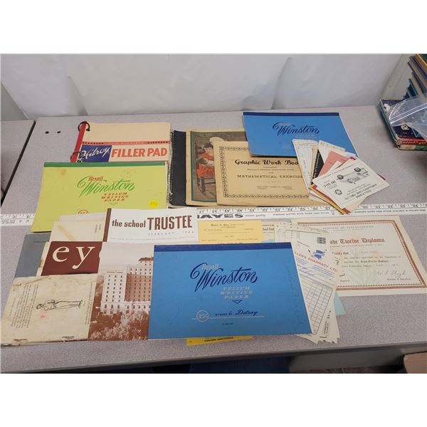 old school & first aid paper items & receipts adv cards