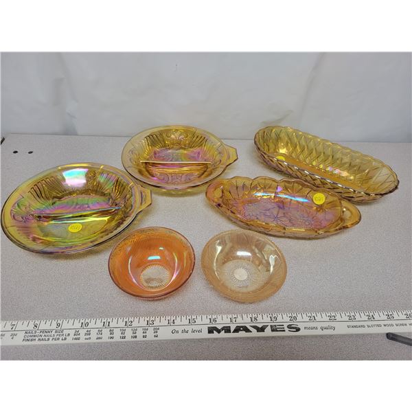 amber depression glass & 1970's canival glass