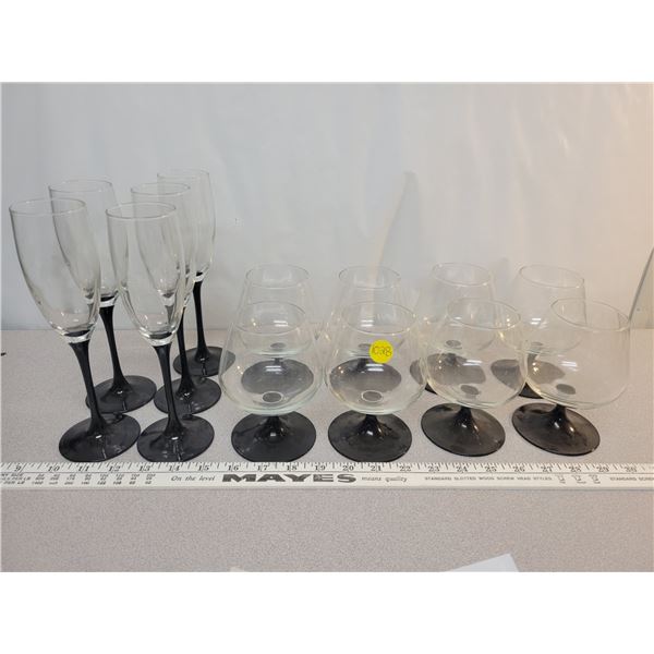Set of black stemmed glasses