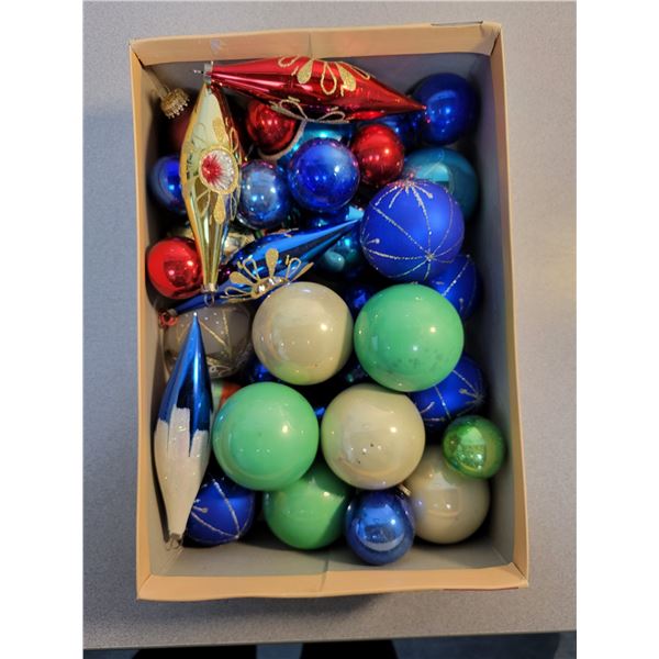 Box of Christmas ornaments