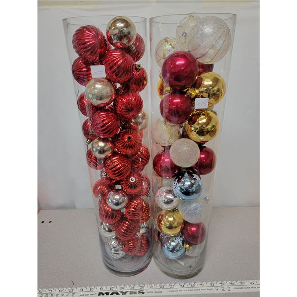 2 glass jars Christmas balls
