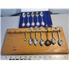 Image 1 : collectable spoons & rack + silver plate sugar spoon, salt spoon + tea set
