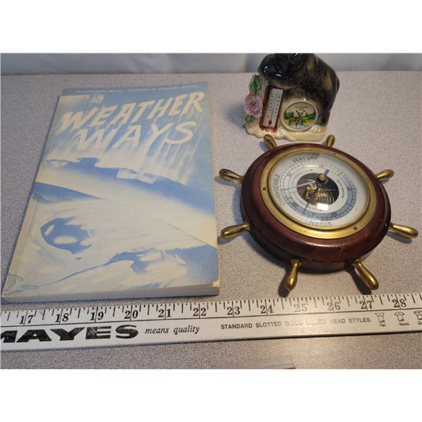 German barometer, Waskesiu thermometer, Canadian Meteorological weather book 1976