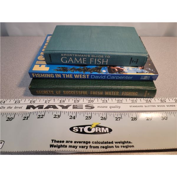 fishing books 1952 – 1984, fish tackle box measuring stick