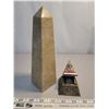 Image 1 : large stone obelisk – 8 inches tall, brass Egyptian pyramid with a rose quartz sphere