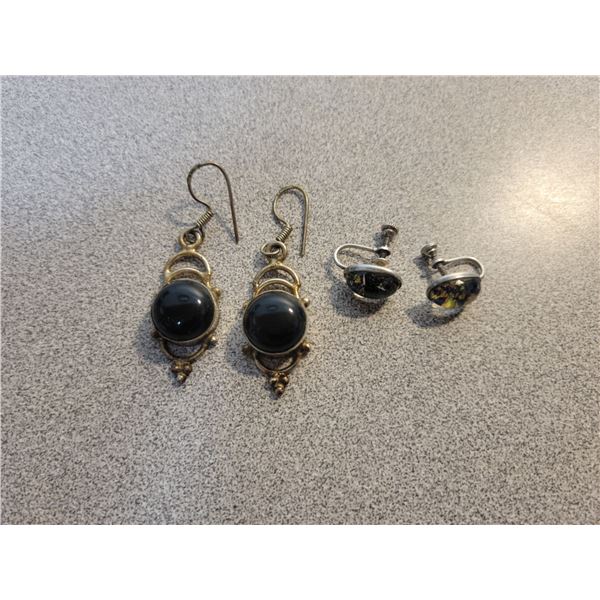 Sterling Black opal? earrings and black onyx