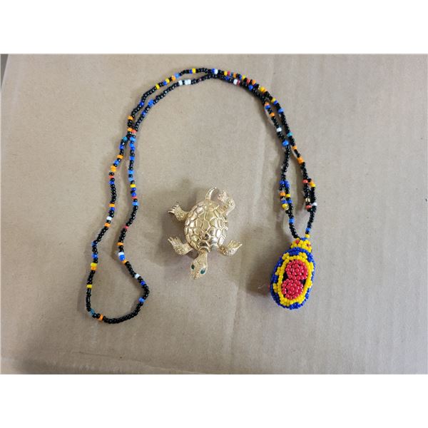 hand beaded turtle necklace + brooch