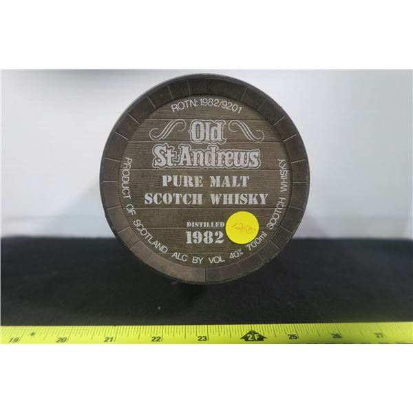 Old St. Andrews Scotch Whiskey Barrel Bottle.  Empty