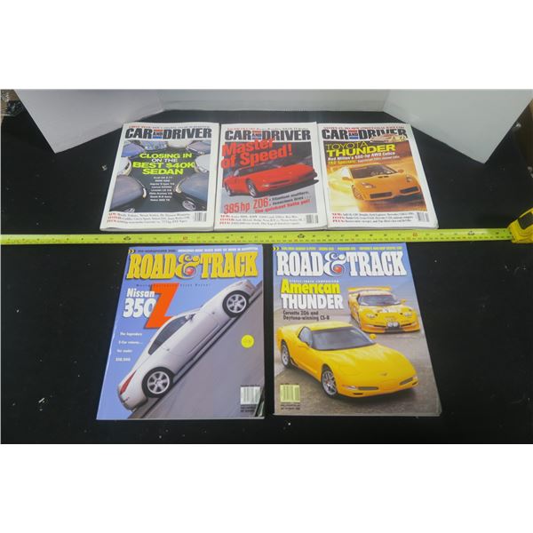 2 Road and Track and 3 Car and Driver Magazines 2000-2001