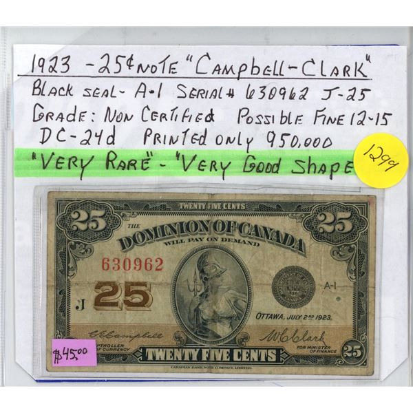 1923 25 Cent Note "Campbell Clark"