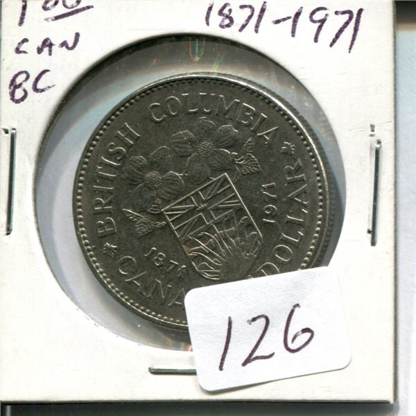 One dollar coin Canadian 1871-1971 BC