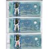 Image 2 : 3 Canadian 5 Dollar bill Sequential UNC