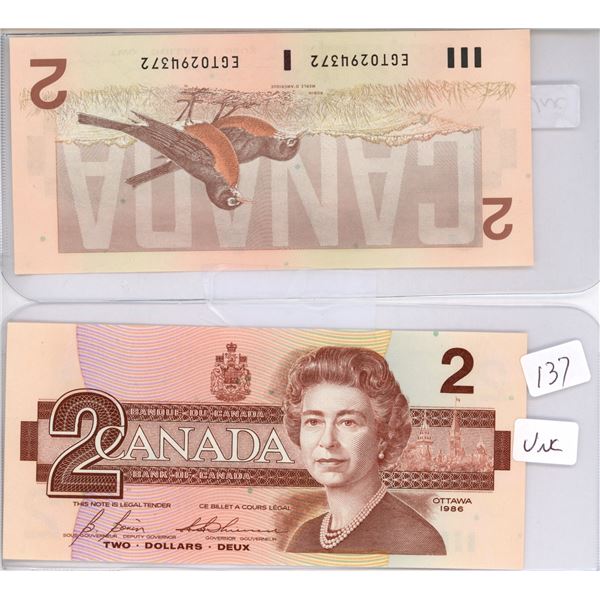 2 Crisp UNC 2 dollar 1986 Sequential