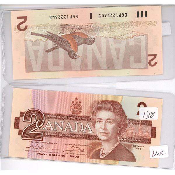 2 Crisp UNC 2 dollar 1986 Sequential