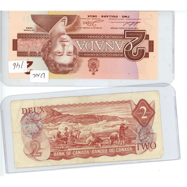 1974 + 1986 2 dollar bills (1986 crisp unc)