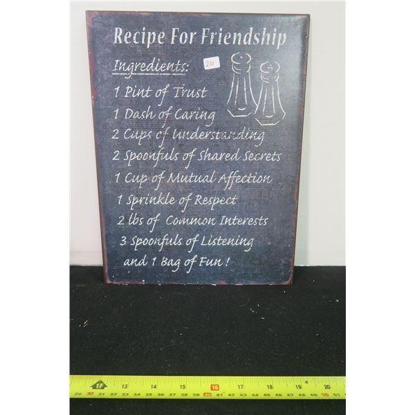 Recipe For Friendship Heavy Metal Sign 10 1/2 X 13 1/3"