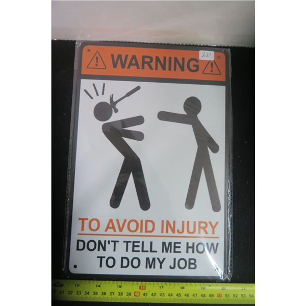 Avoid Injury Tin Sign 8 X 11 3/4"