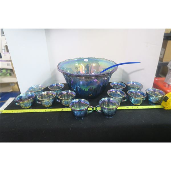 Carnival Glass Punch Bowl + 12 Glasses