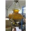 Image 3 : Antique Hanging Hurricane Lamp Amber Hobnail