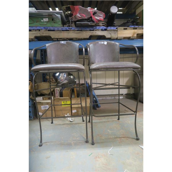 2 Heavy Iron + Leather Counter / Bar Stools, Beautiful Chairs 28" seat height