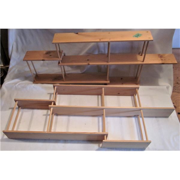 2 - 31" X 13.5" hanging wall knick knack holders - wood