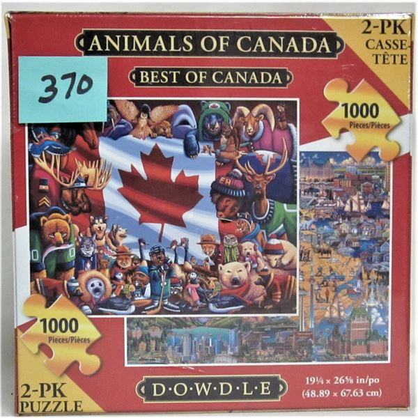 New sealed 2 pack Dowdle folk art 'Best of Canada' & 'Animals of Canada' 1000 piece puzzles