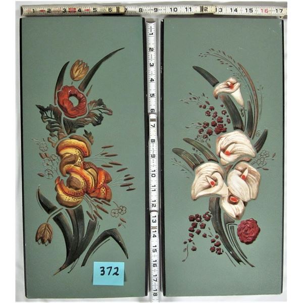 Pair of matching 8" X 18" Chalkware floral wall hangings 3D