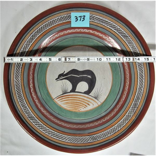 16" Diameter pottery abstract 'Bear' wall hanging plate