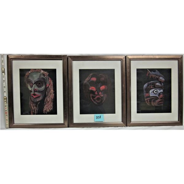 Trio of framed matted 8" X 10" tribal masks