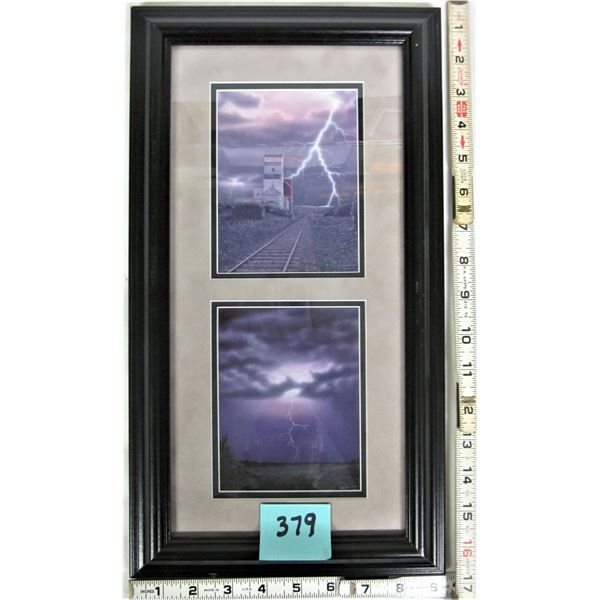 pair of framed matted 4" X 6" "Prairie Storm & Prairie Sentinals" Glen Scrimshaw prints