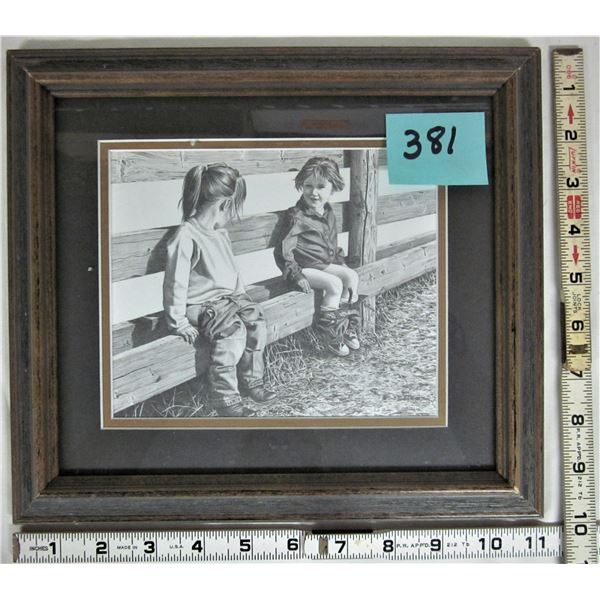 Bernie Brown "girls will be girls" pecil art framed & matted