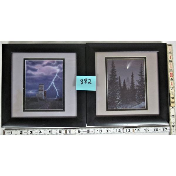 Pair 4" X 6" framed & matted Scrimshaw prints "prairie sentinels" & "silent witness"