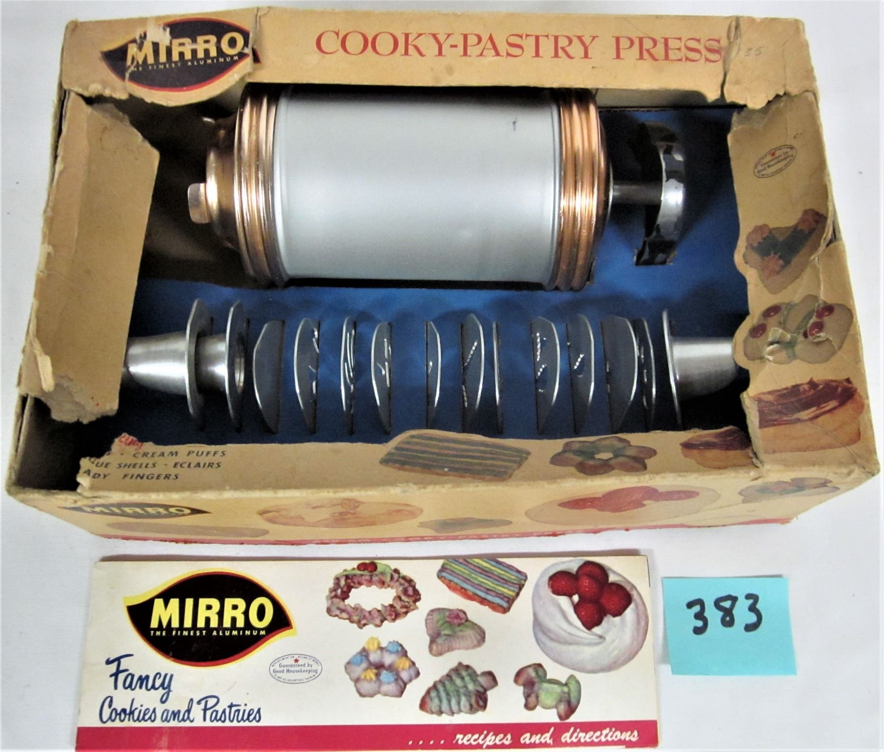 Vintage aluminum mirro cookie/pastry press/box & instructions