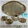 Image 1 : Miniature brass doll serving set / embossed tray