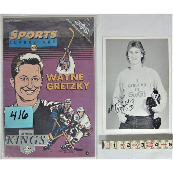 Rare Wayne Gretzky sports superstar comic plus 5" x 7" B&W signed wayne gretzky photo - Gretzky fan 