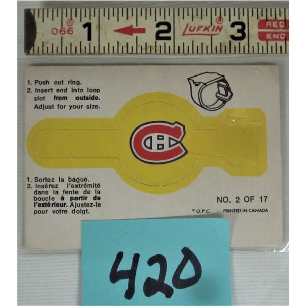 Rare Montreal Canadiens cereal premium paper ring