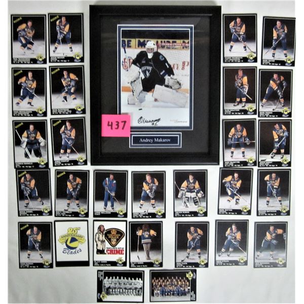 Set 25th anniversary WHL Saskatoon Blades junior hockey cards plus 5" X 7" framed matted autographed